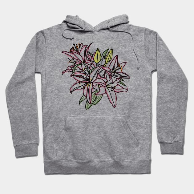 Lily Flowers Color Line Drawing Hoodie by ellenhenryart